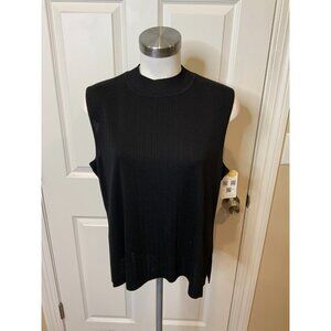 Exclusively Misook Black Thin Knit Mock Neck Sleeveless Top, Size 2P